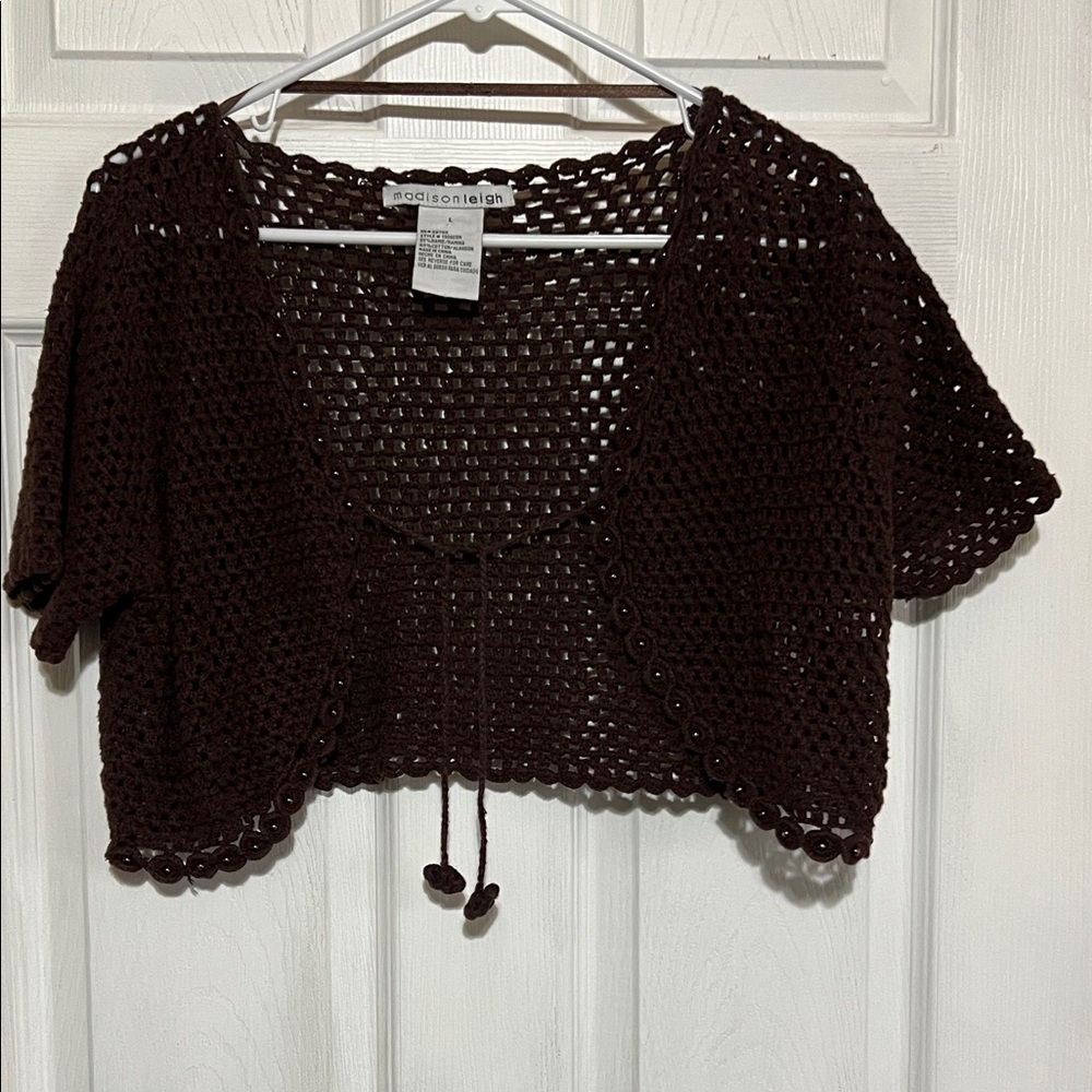 Madison Leigh Chocolate Crochet Cardigan